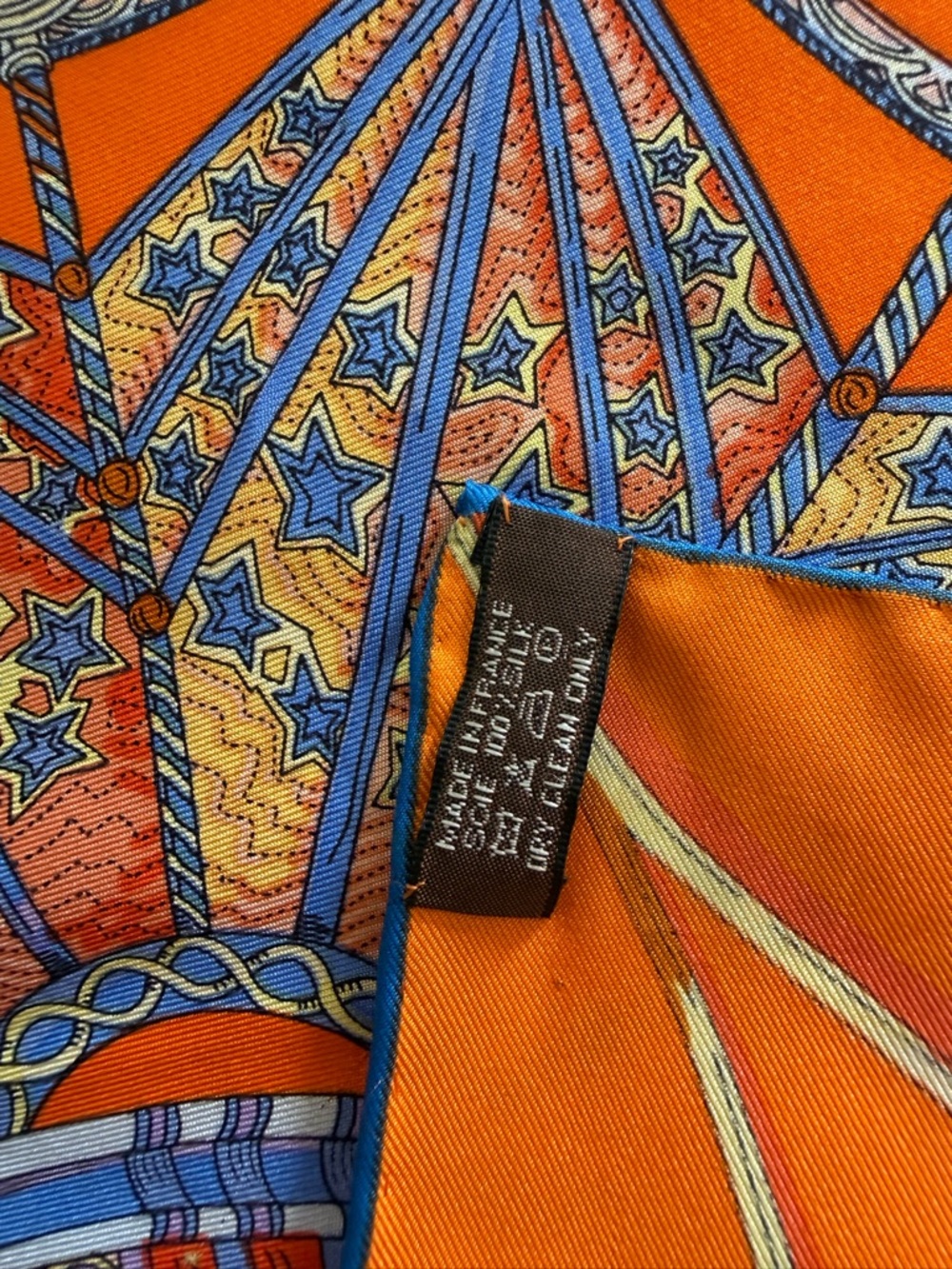 Hermès Celestial Dome Paris Orange VintageSilk Scarf with Blue and Cream Accents - Picture 10 of 10